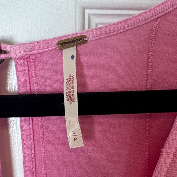 Free People Pink 100% Cotton Knot Front Cutout Romper Pockets Size SP - Picture 2 of 8